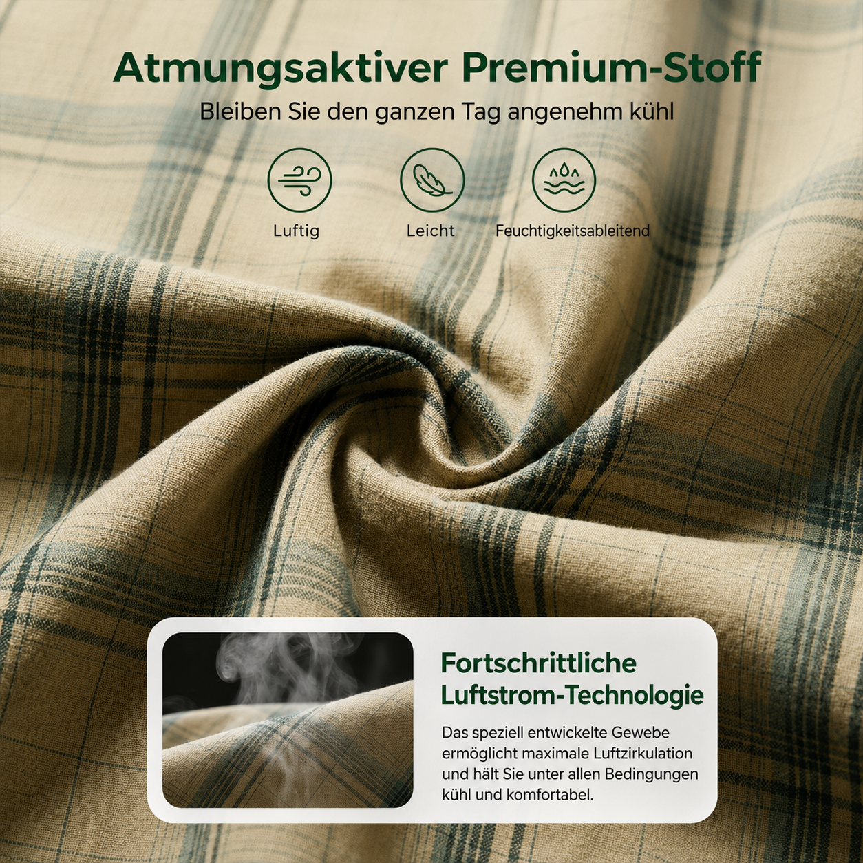 Nahaufnahme des karierten Herrenhemds mit Brusttaschen und Stoffstruktur