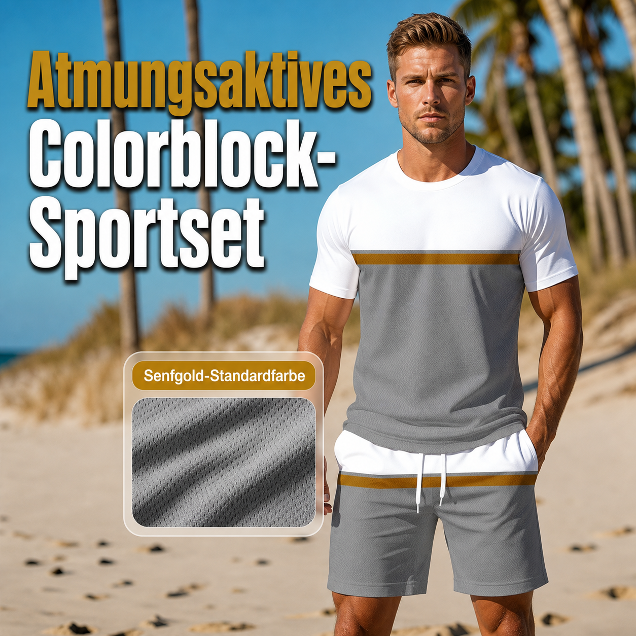 Detailansicht des Tunnelzugbunds an der Hose des Herren Sportsets