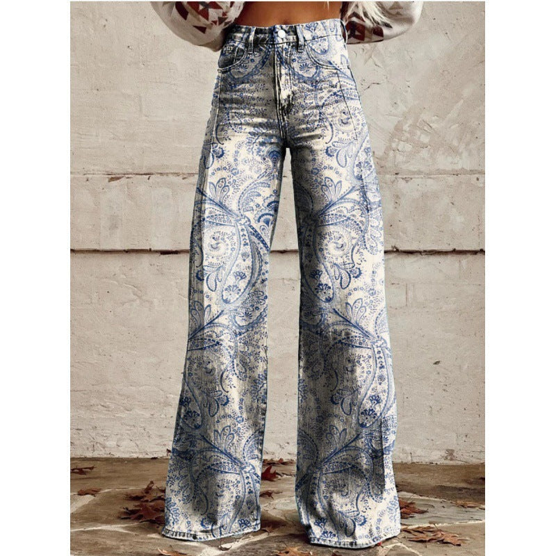 Damen Schlaghose Mit Blumenmuster Im Retro Stil