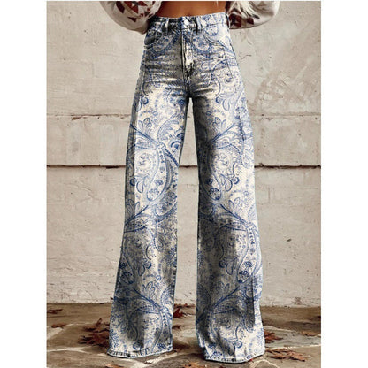 Damen Schlaghose Mit Blumenmuster Im Retro Stil