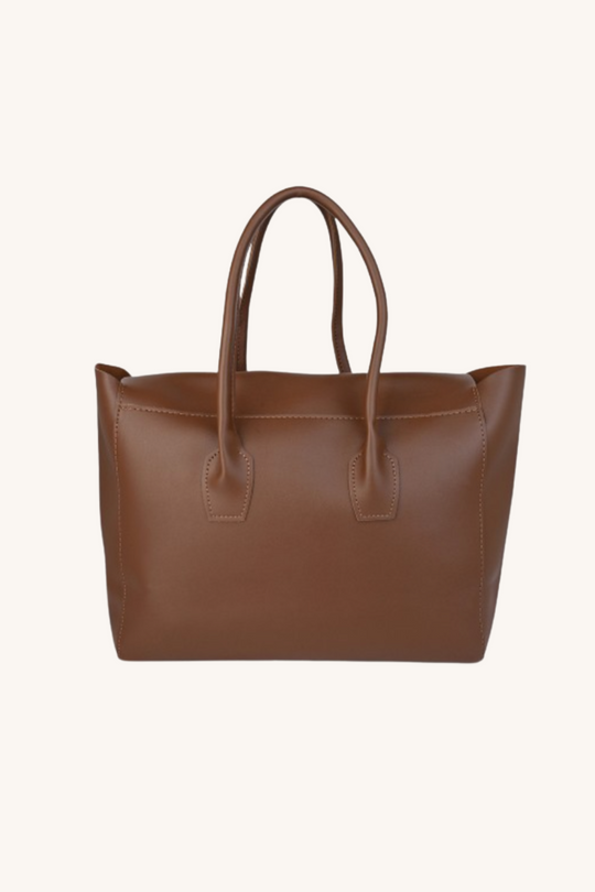 Monel Cognac | Elegante große Handtasche aus veganem Leder mit Magnetverschluss für Damen