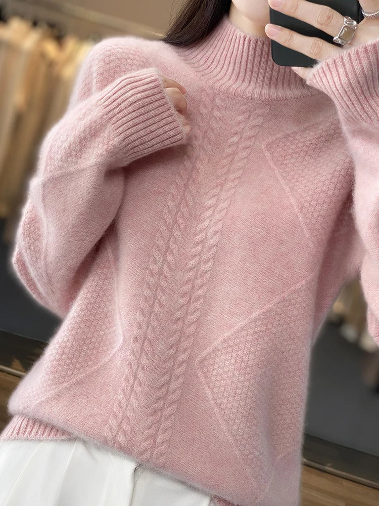 Damen Rollkragenpullover Mit Zopfmuster