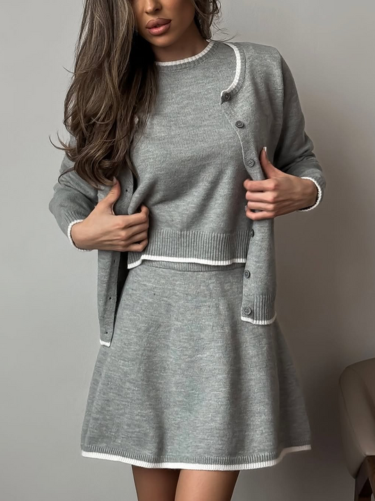 Damen Strick Set Dreiteilig Mit Blazer Top Und Rock