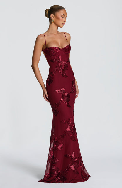 Maxikleid aus Velours mit herzförmigem Ausschnitt
