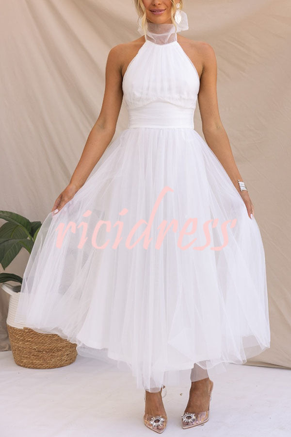 Maxikleid mit gerafftem Tüll-Halfterdetail
