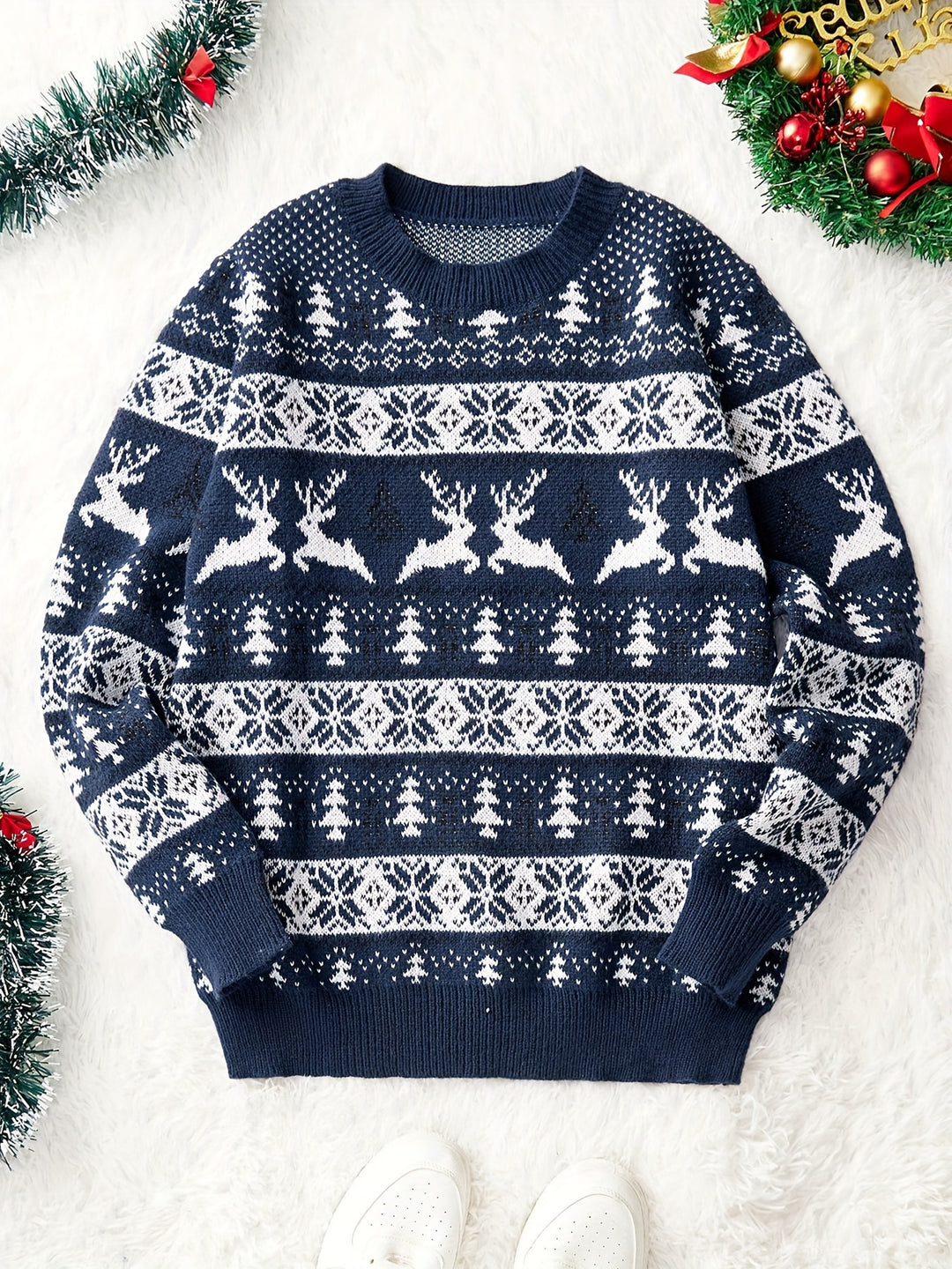 Weihnachtspullover mit Rentier- und Schneeflockenmuster für Herren