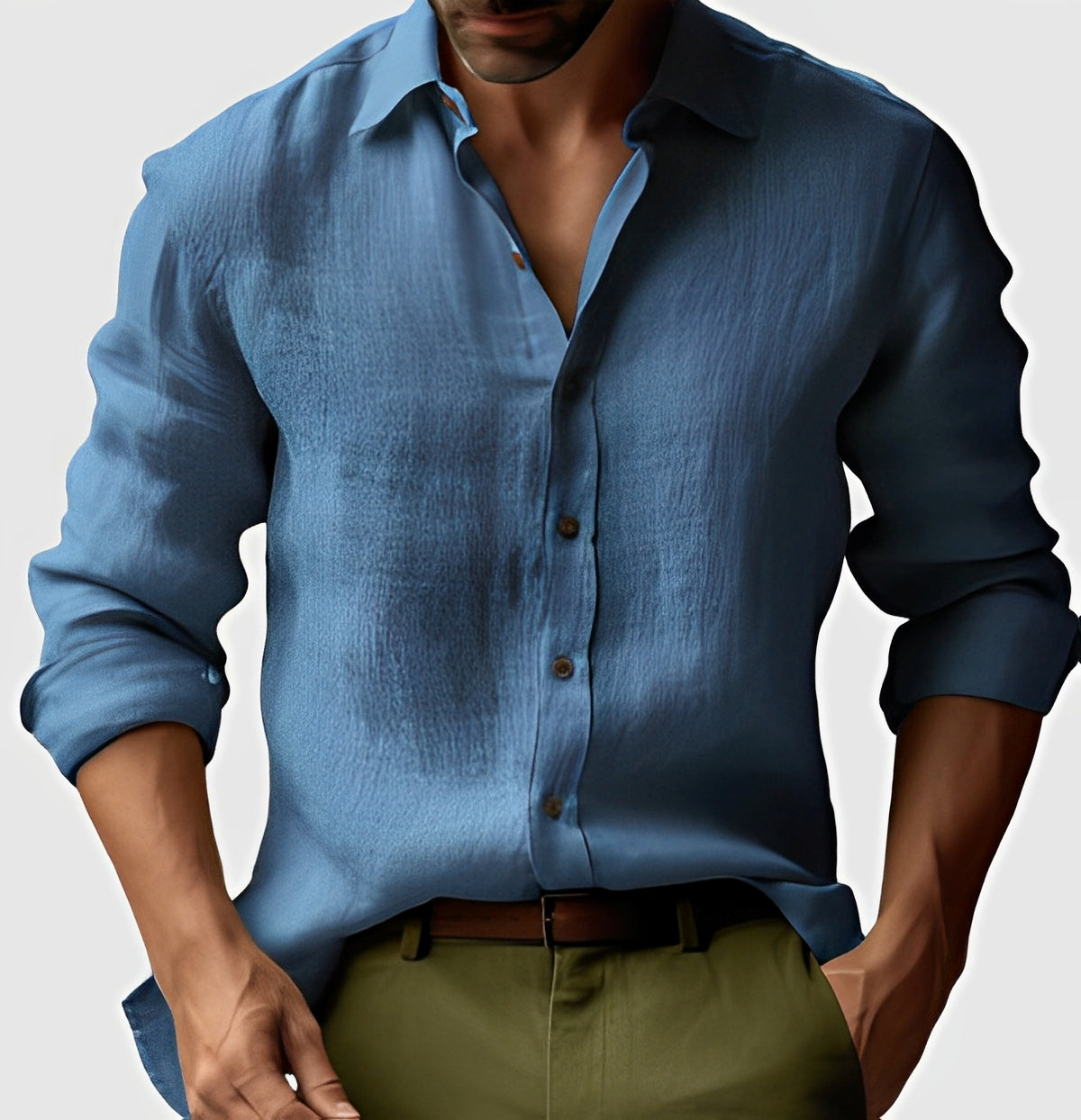Klassisches Herren-Leinenhemd Einfaches leichtes Button-Up