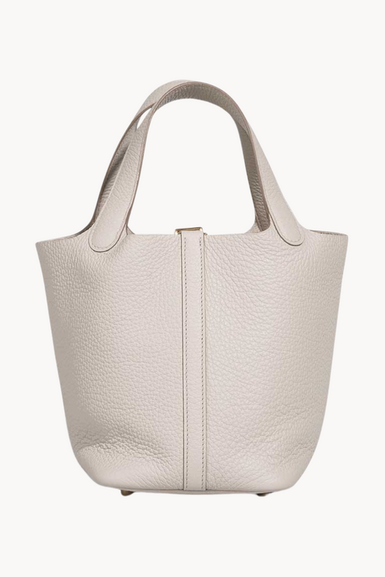 Lumière Blanc | Kompakte Handtasche aus genarbtem veganem Leder mit goldenen Details für Damen