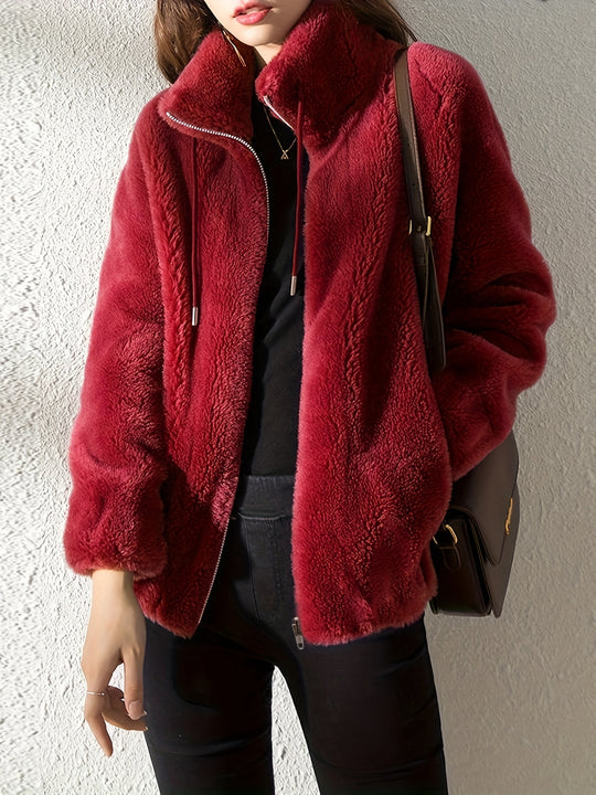 Teddy Mantel mit Reißverschluss und Kordelzug für Damen