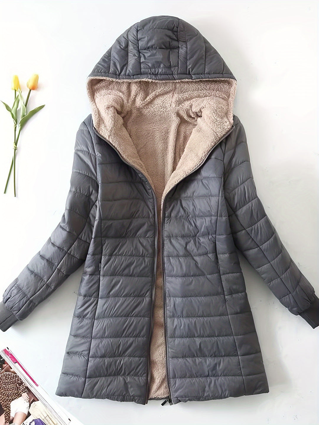 Steppjacke mit Kapuze und Reißverschluss für Damen