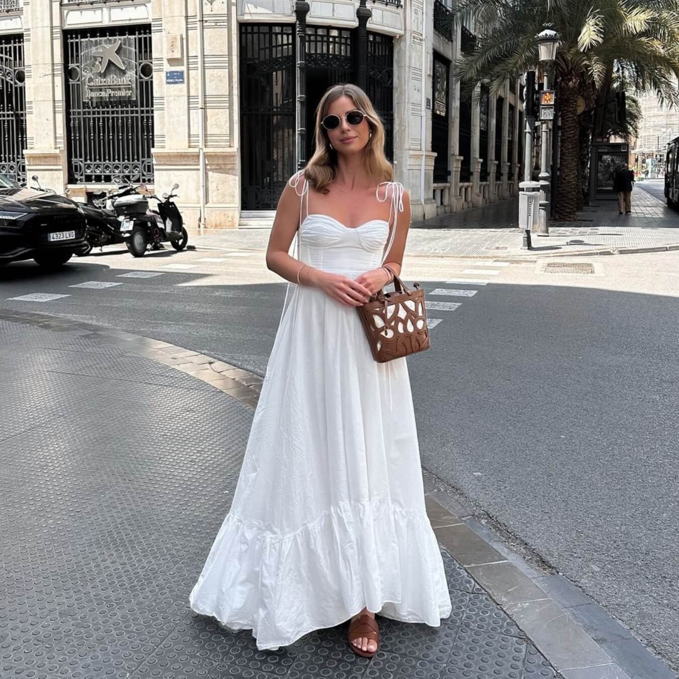 Polyester weißes langes Kleid bis zum Knöchel