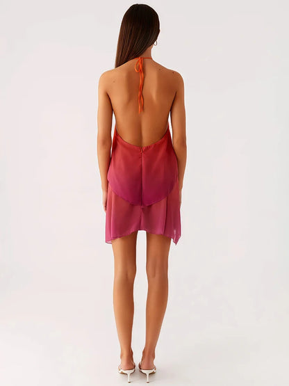Pinkes Ombré Rüschendesign Mini Kleid
