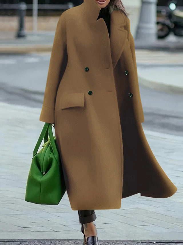 Damen Wollmantel Mit Taschen Und Stehkragen