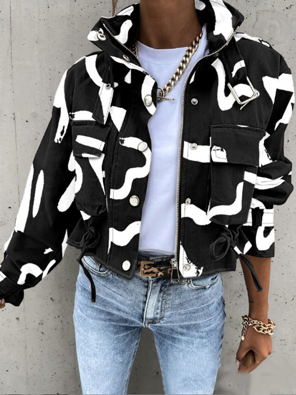 Damen Jacke Mit Stehkragen Und Print Design