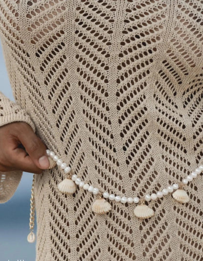 Rückenfreies gehäkeltes Strick-Minikleid mit langen Ärmeln Strandüberwurf