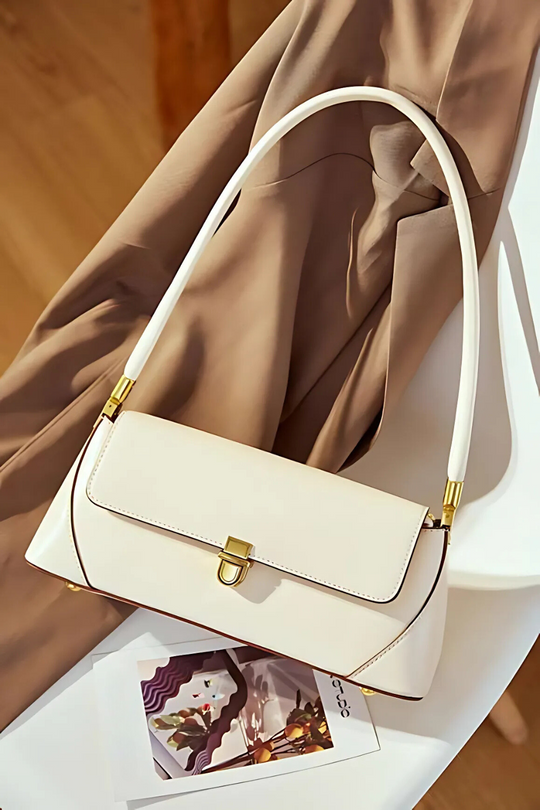 Celeste Ivory | Kompakte Handtasche aus veganem Ultrafiber mit goldenen Details für Damen