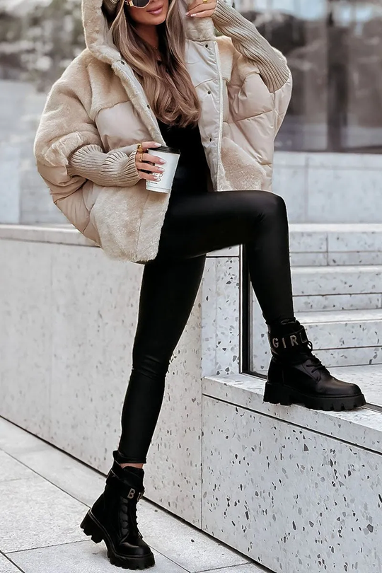 Damen Bomberjacke Mit Kapuze Und Mehrfarbigem Design
