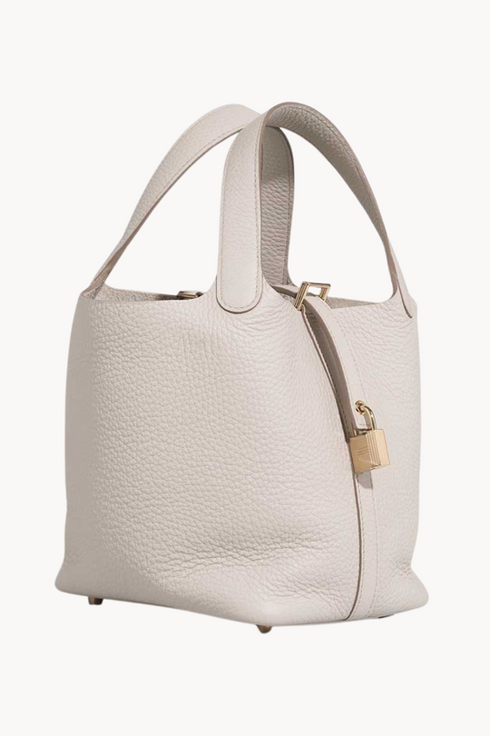 Lumière Blanc | Kompakte Handtasche aus genarbtem veganem Leder mit goldenen Details für Damen