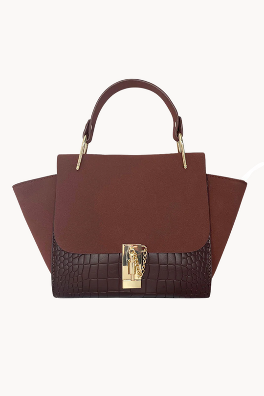Vittora Chocolat | Elegante Handtasche aus veganem Leder mit Kroko-Prägung und goldenen Details für Damen