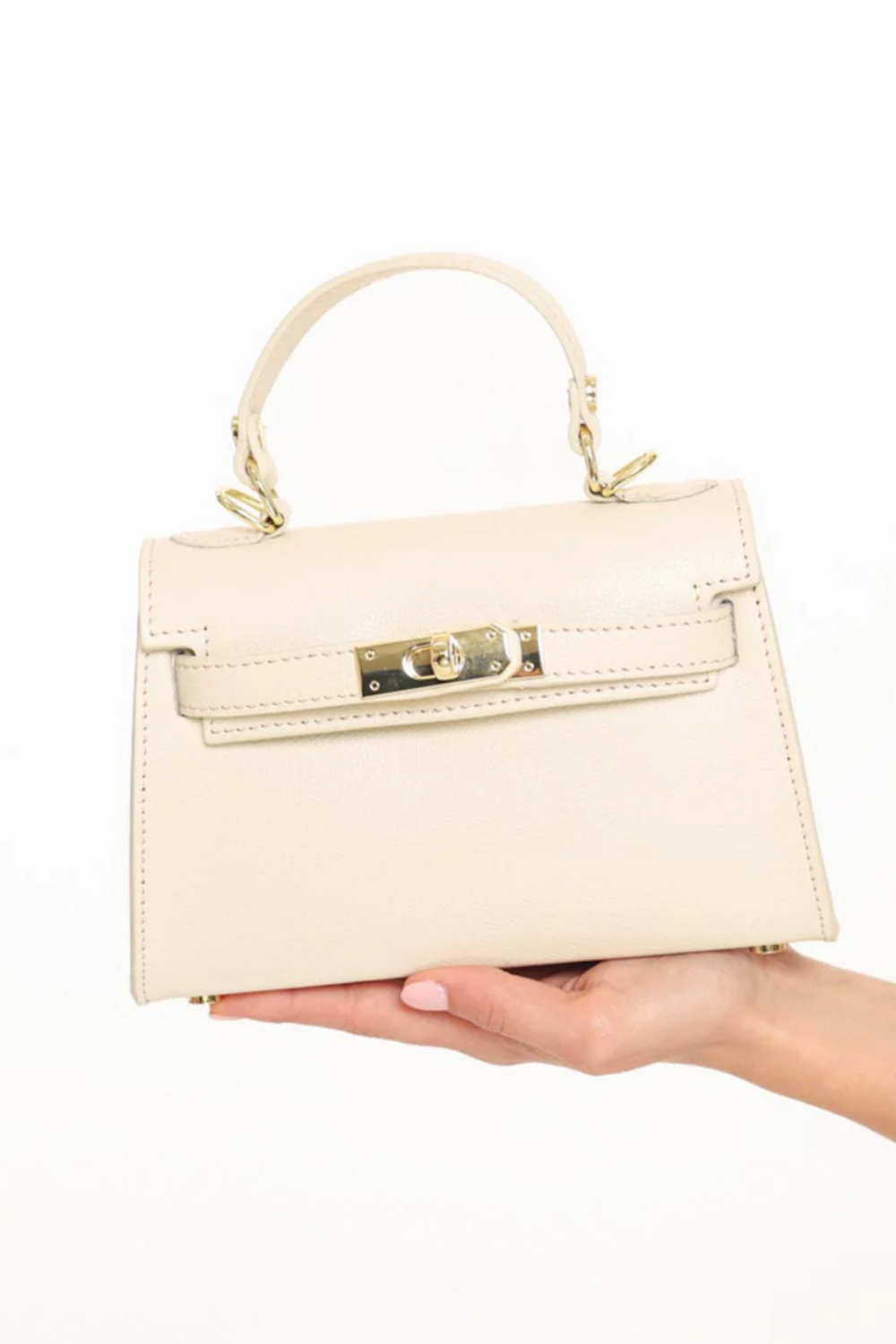 Kalie Ivory | Elegante Mini Handtasche aus veganem Leder mit Goldverschluss für Damen