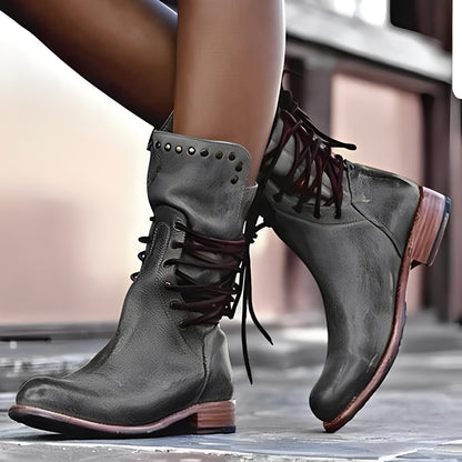 Retro-Leder Damenschuhe mit niedrigem Absatz