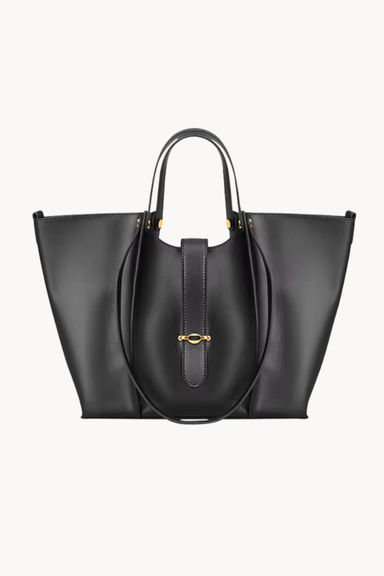 Vera Noir | Große Business-Tasche aus veganem Ultrafiber mit Laptopfach und goldenen Details für Damen