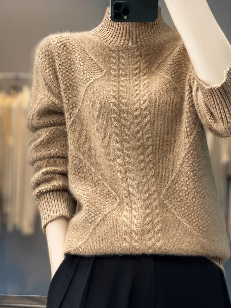 Damen Rollkragenpullover Mit Zopfmuster