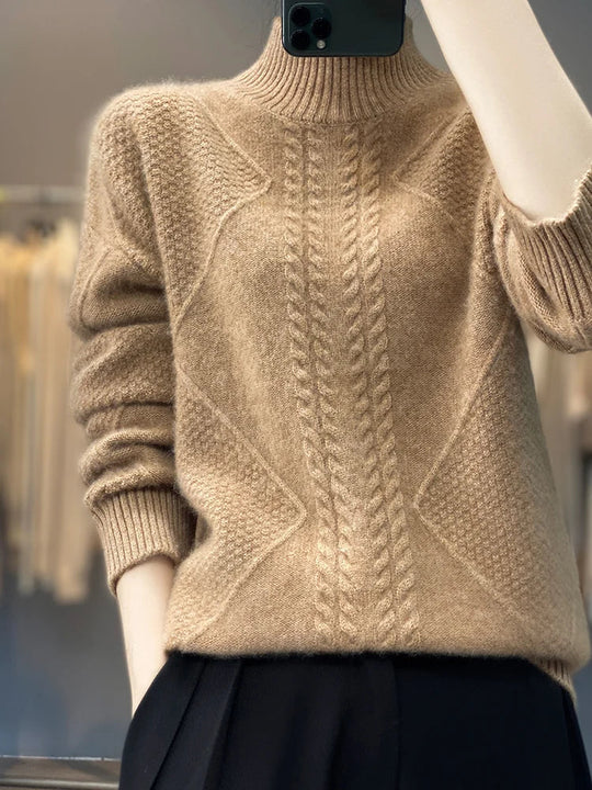 Damen Rollkragenpullover Mit Zopfmuster