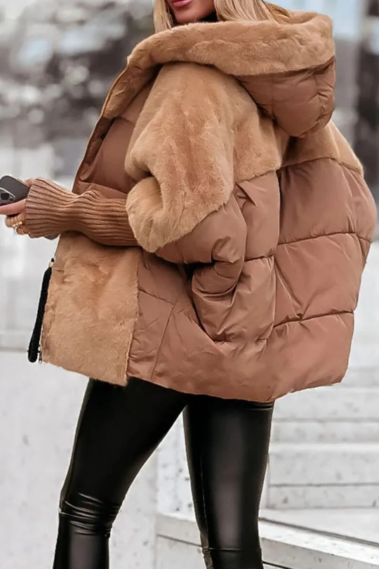 Damen Bomberjacke Mit Kapuze Und Mehrfarbigem Design