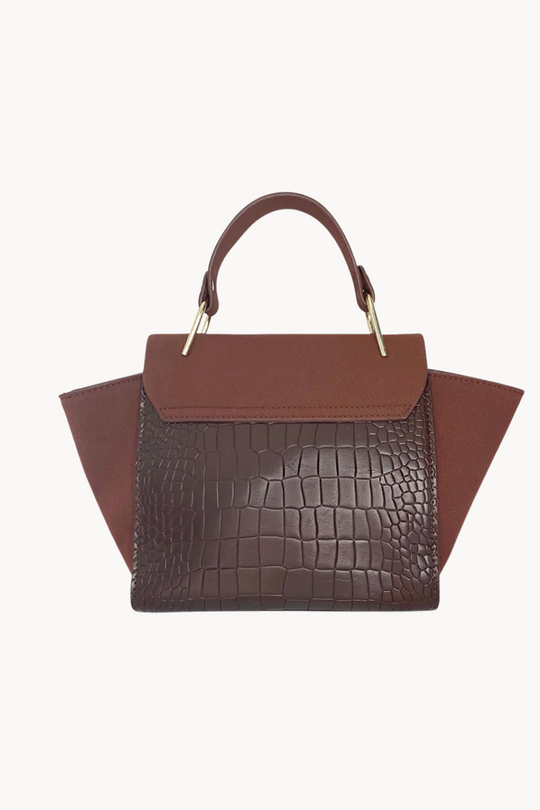 Vittora Chocolat | Elegante Handtasche aus veganem Leder mit Kroko-Prägung und goldenen Details für Damen