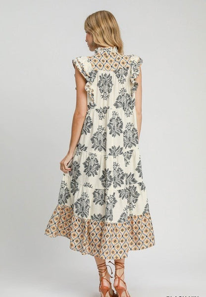 Maxikleid mit Blumenmuster und Rüschenärmeln
