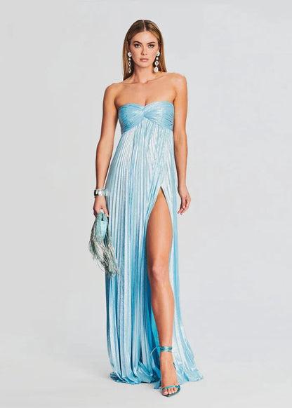 Himmelblaues trägerloses Gästekleid für Hochzeiten