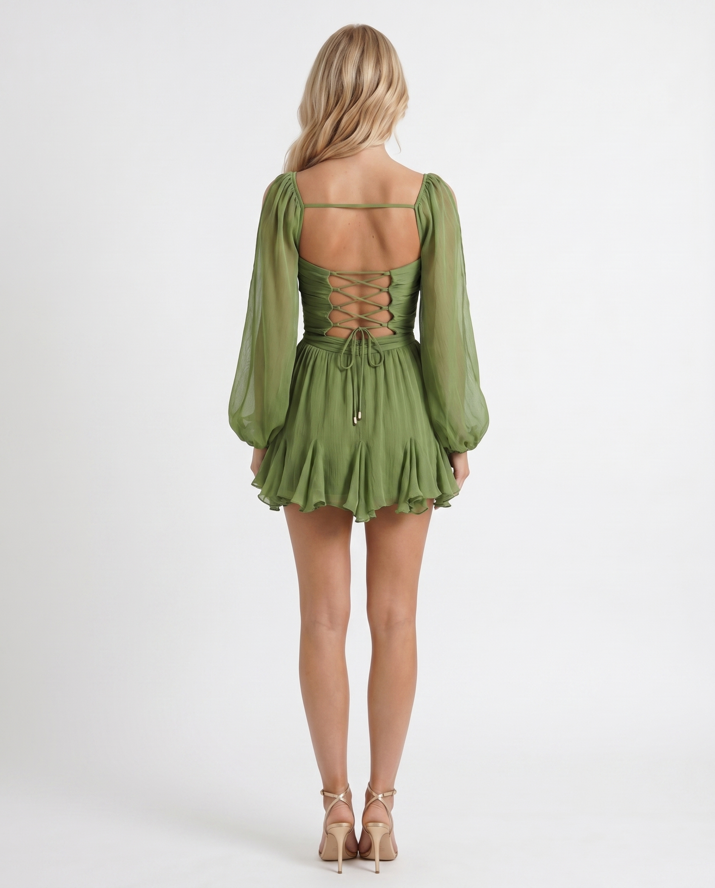 Mini-Kleid mit Rüschensaum und Ballonärmeln für Damen