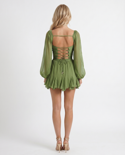 Mini-Kleid mit Rüschensaum und Ballonärmeln für Damen