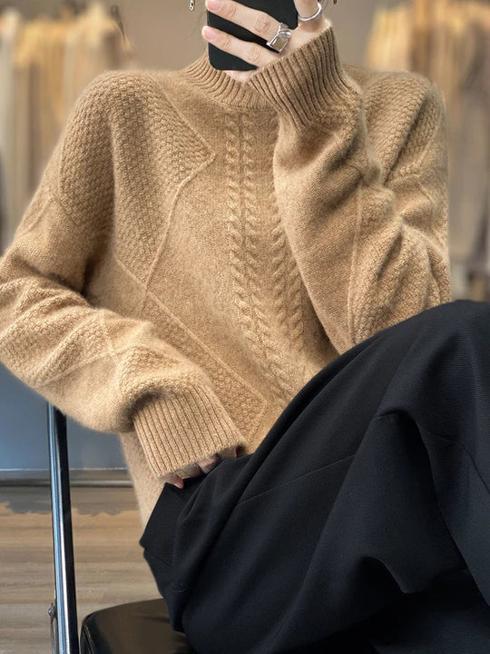 Damen Rollkragenpullover Mit Zopfmuster