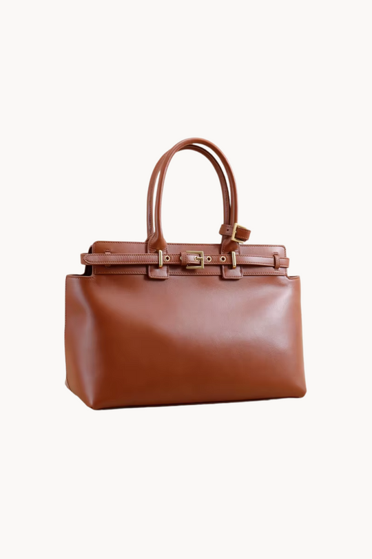 LuxeBel Karamell | Große elegante Handtasche aus veganem Leder mit Schnallendetail für Damen