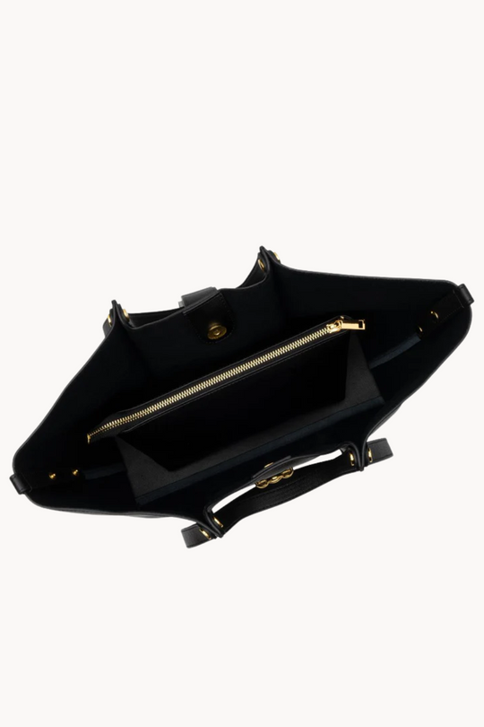 Vera Noir | Große Business-Tasche aus veganem Ultrafiber mit Laptopfach und goldenen Details für Damen