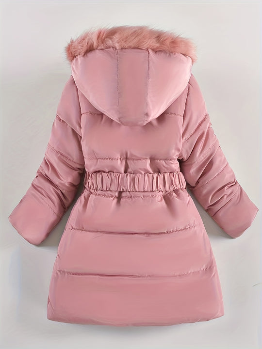 Gesteppte Winterjacke mit Kapuze und Gürtel für Damen