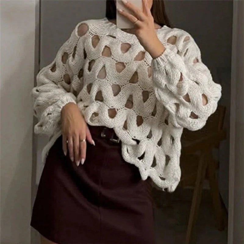 Damen Pullover mit langen Ärmeln und Häkelstrick