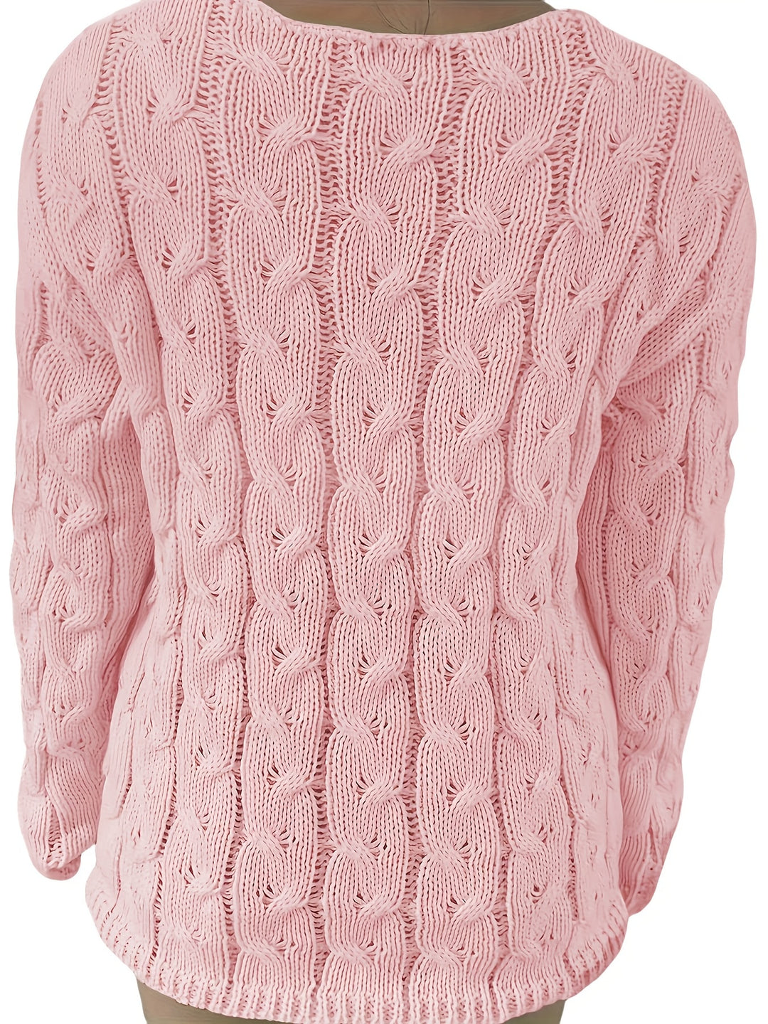 Grob gestrickter V-Ausschnitt Pullover mit Zopfmuster für Damen