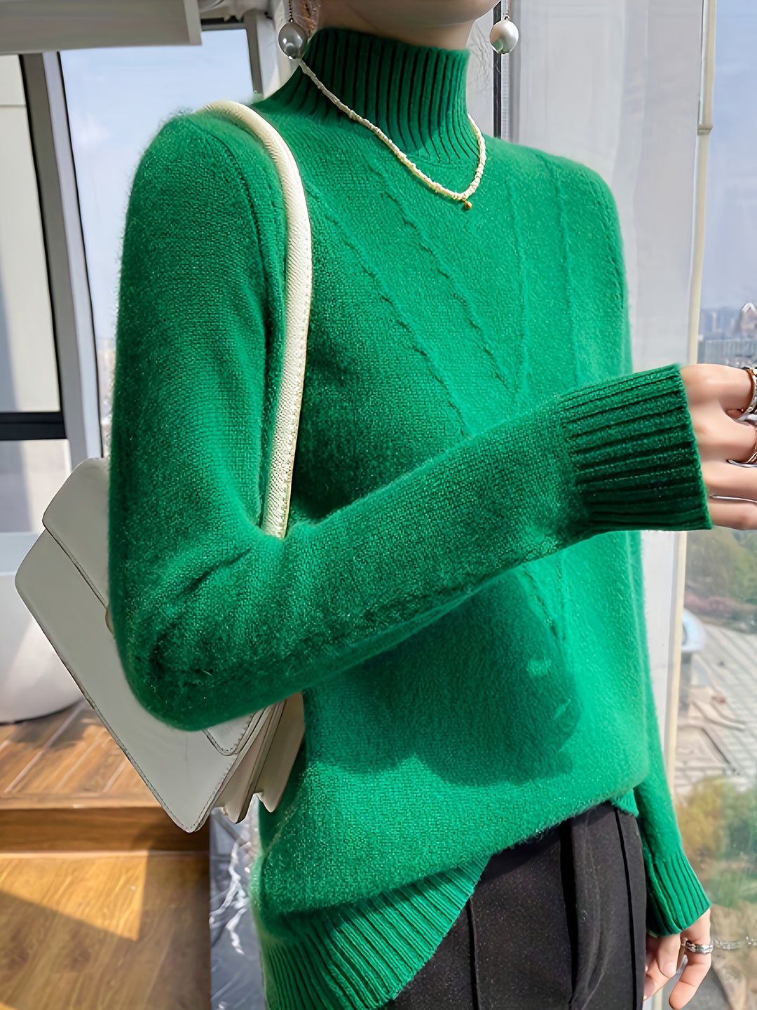 Strickpullover mit Stehkragen und Strukturmuster für Damen