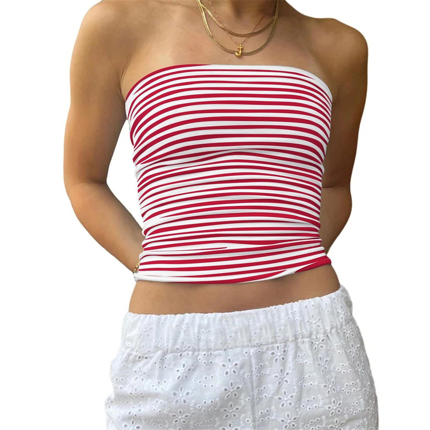 Damen-gestreiftes Bustier-Top mit feinen Linien