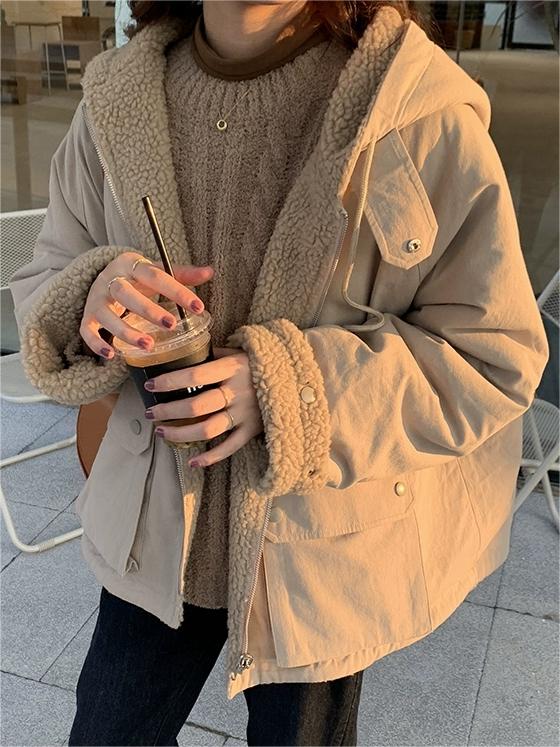 Damen Wendejacke Mit Kapuze Und Reißverschluss