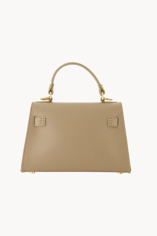 Kalie Taupe | Elegante Mini Handtasche aus veganem Leder mit Goldverschluss für Damen