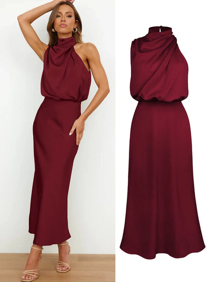 Damen Satin Midikleid mit asymmetrischem Ausschnitt