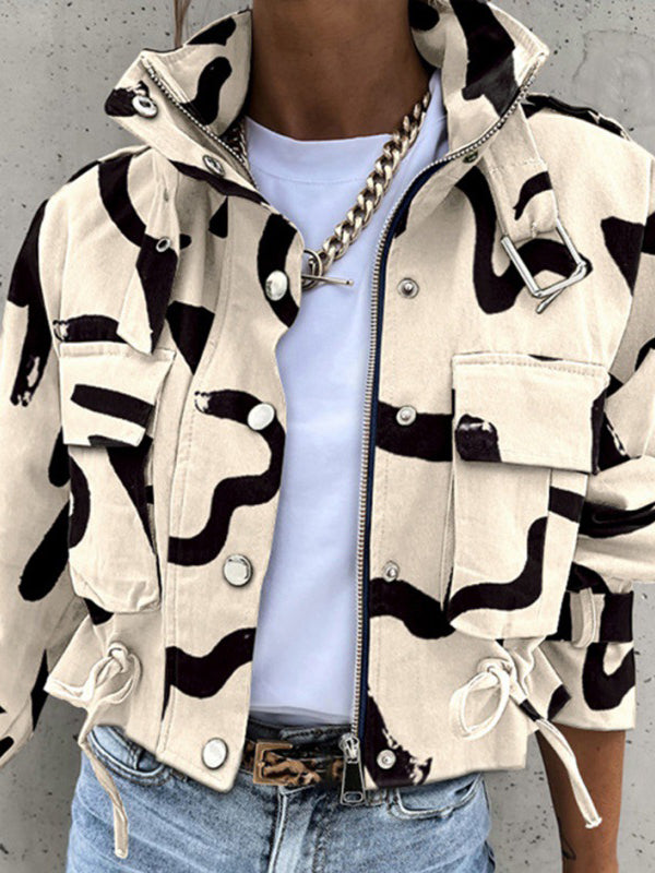 Damen Jacke Mit Stehkragen Und Print Design