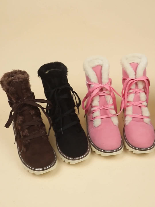 Schnürboots mit Kunstfellbesatz und Plateausohle für Damen