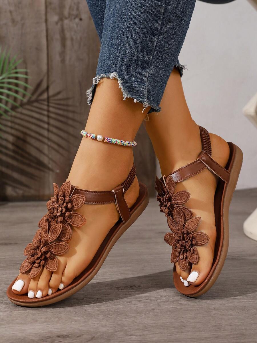 Damen Sandalen mit offenem Design und floralem Detail