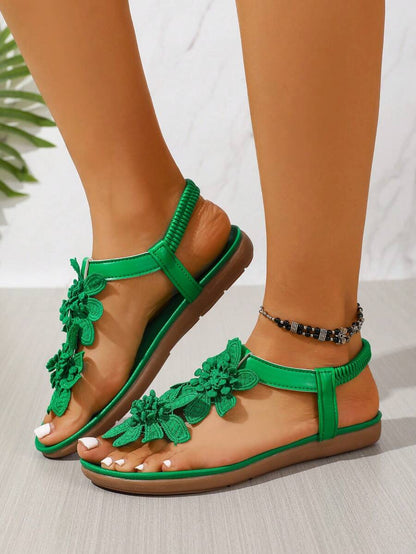 Damen Sandalen Mit Blumenapplikation Und Fersenriemen