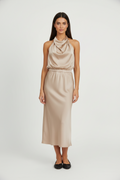 Damen Satin Midikleid mit asymmetrischem Ausschnitt